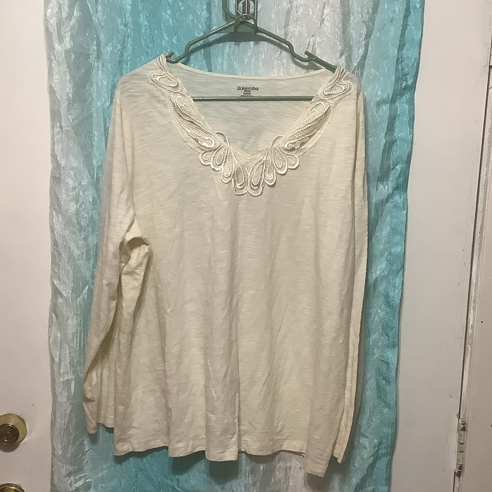 ST. JOHN BAY Ivory Long Sleeve Top with Lace Detail
